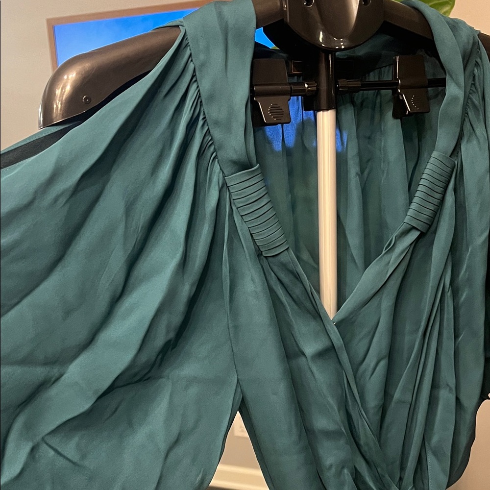 BCBGMaxAzria Teal Gathered Blouse